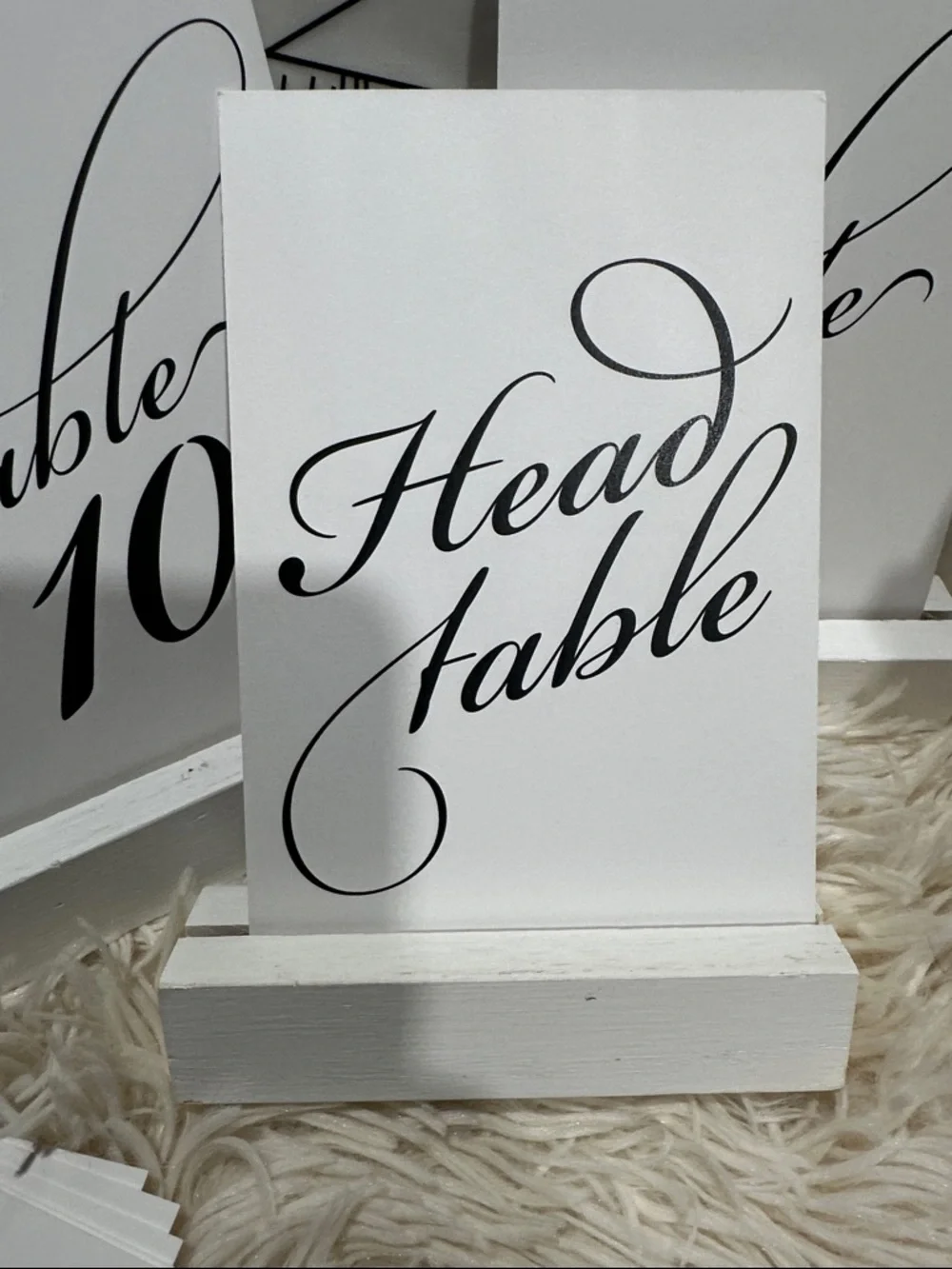 White Table Number Cards & Holders with Black Script